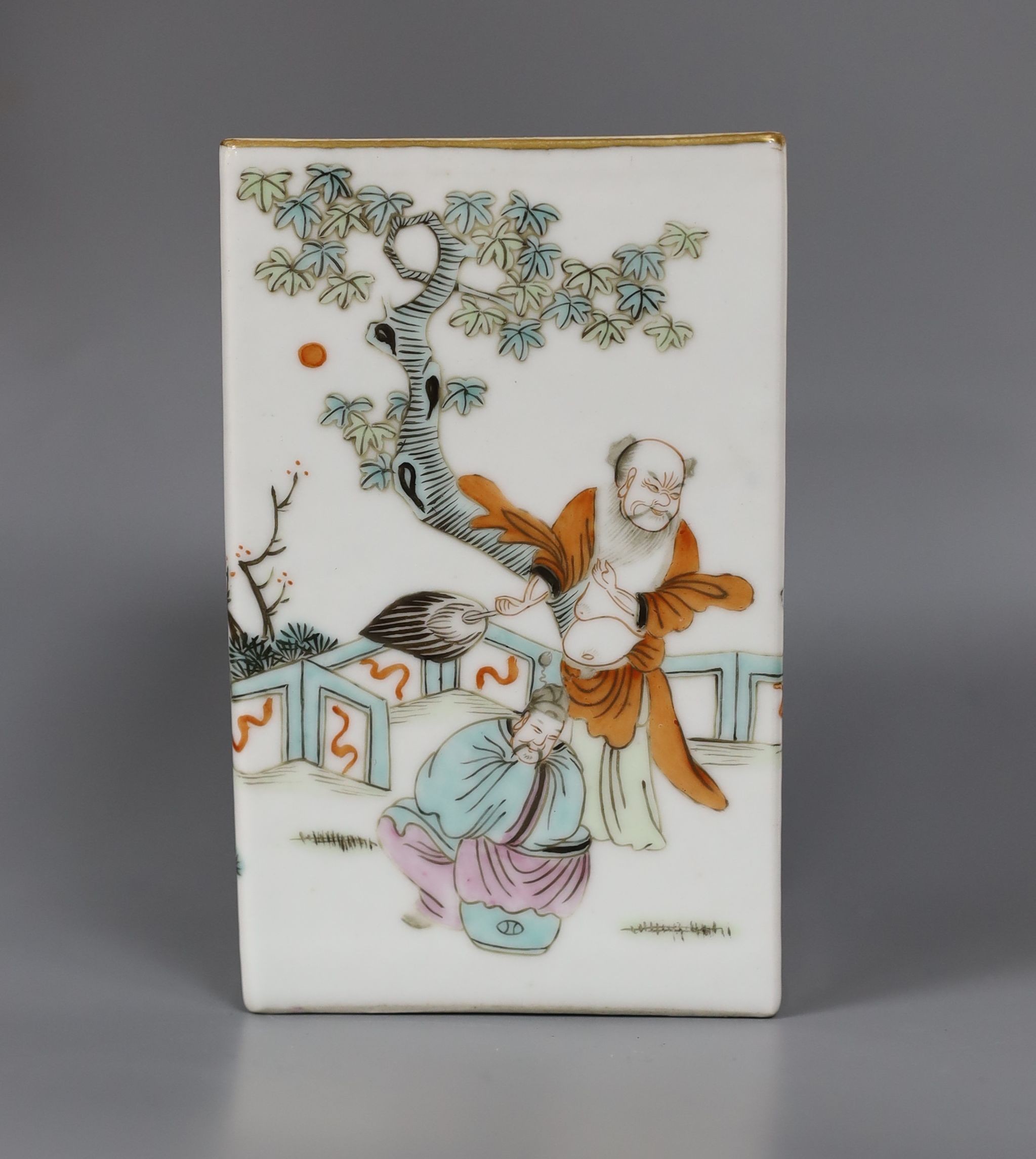 An oblong Chinese famille rose brush pot, 12cm